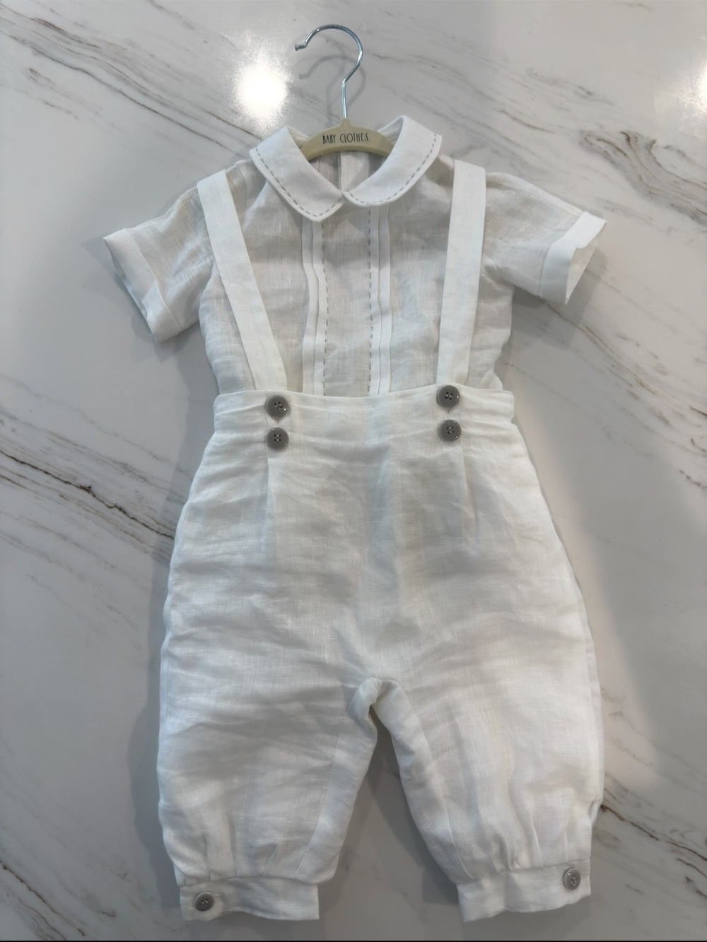 Classic White Linen Baby Suspender Shorts